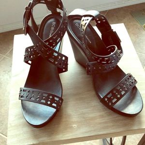 BCBG black wedges
